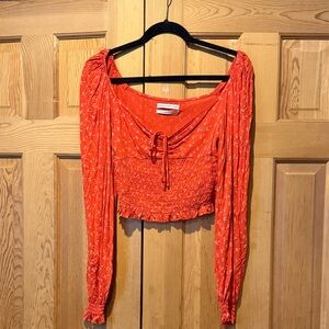 Red Floral Smocked Women's Crop Top